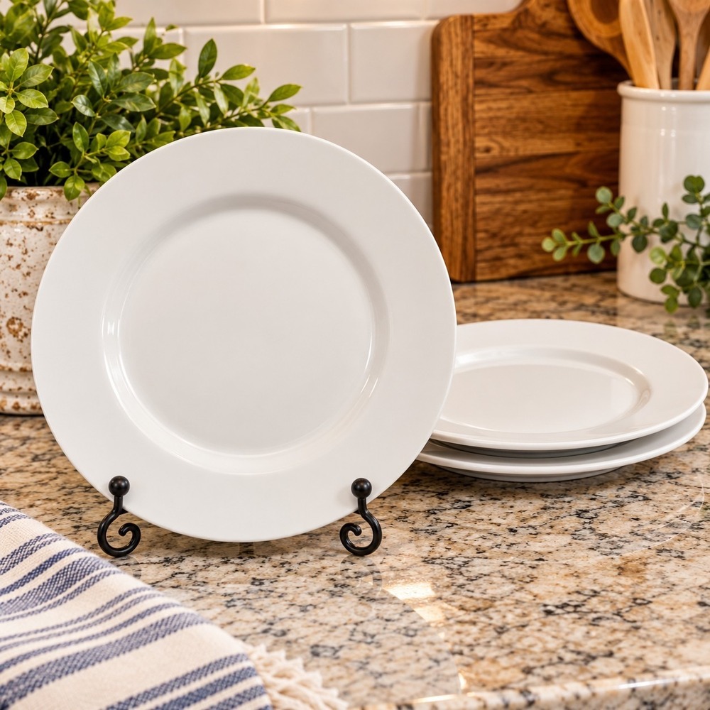 World Market Coupe White Porcelain Wide Rim Salad Plate 8" Set Of 3 Cottagecore